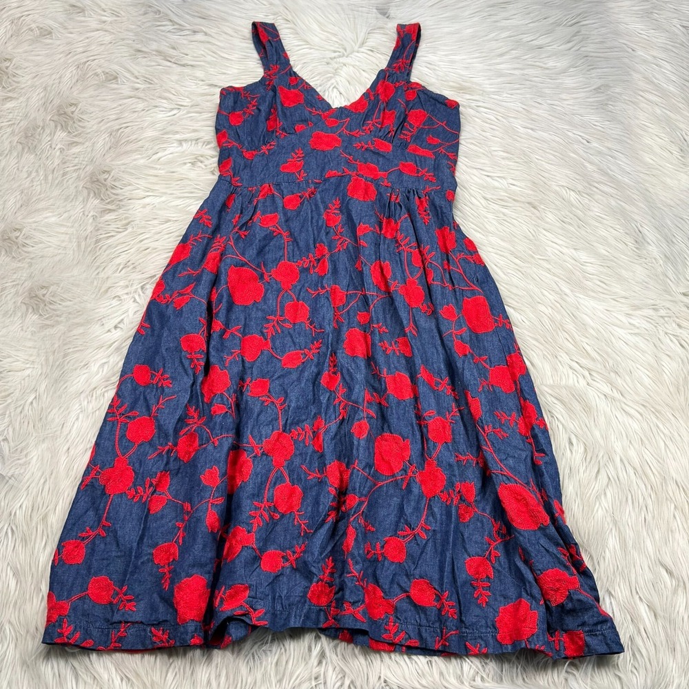 Allison Wonderland Women's 10 Red Floral Embroidered Virginia Midi Dress Twee